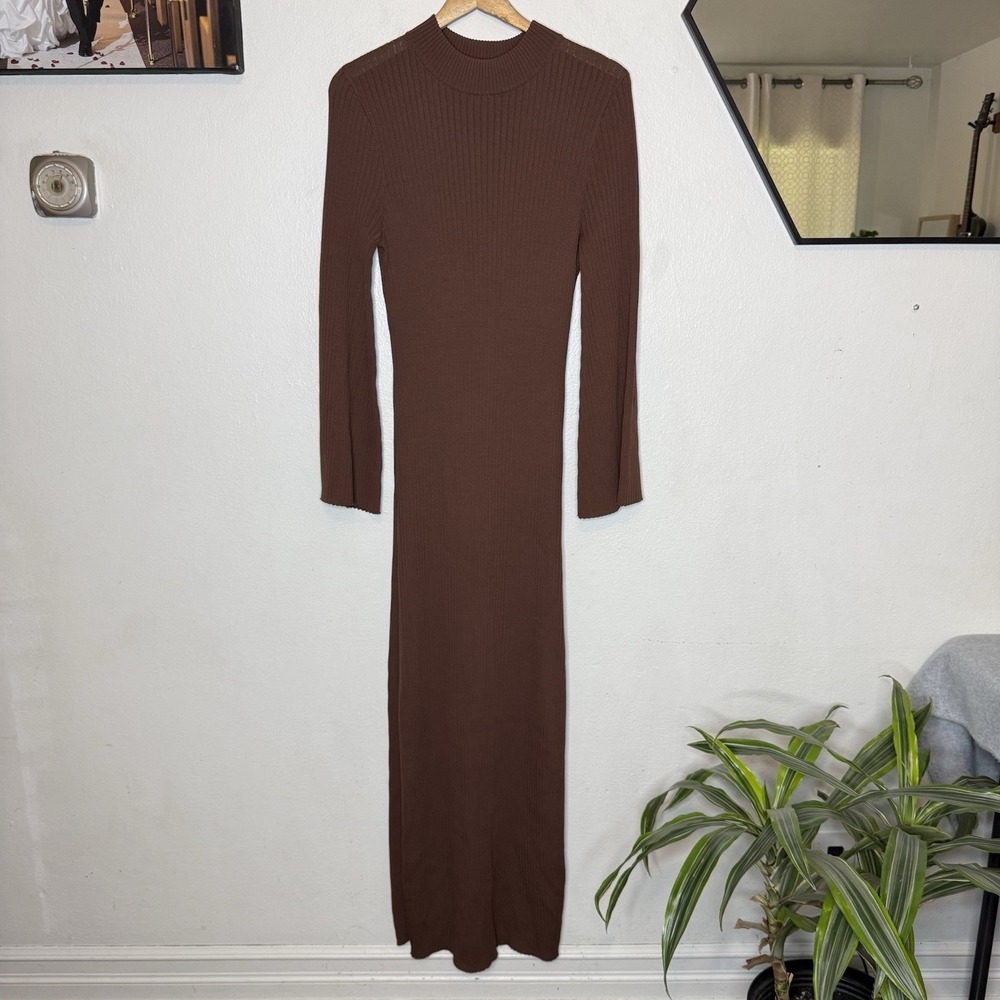 Line And Dot Jessica Ribbed Long Sleeve Sweater Brown Dress Women's Medium